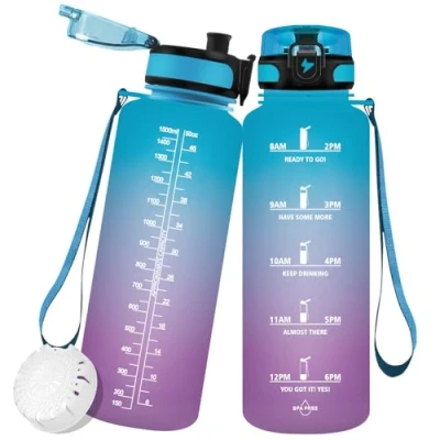 Imagen de Vikaster Botella agua deporte 1.5 litros, sin BPA, 1500 ml, a prueba de fugas, plástico, grande para yoga, Fitness, Exteriores, Viajes, Senderismo