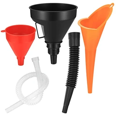 Imagen de 3 Piezas Embudos de Plástico Flexible Angulo Recto, Embudo Universal Gasolina Combustible con Boquilla Desmontable y Boca Larga para Motocicleta, Automóvil Rojo/Naranja/Negro