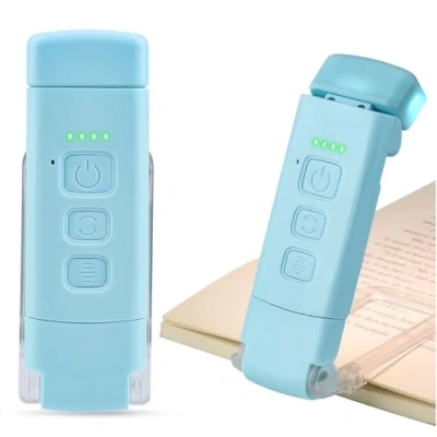Imagen de HPLIMEOR Luz de Lectura, Lámpara Libro Recargable USB con 3 Modos Color &amp; 5 Niveles Brillo, (Función Temporizador), Protección Ocular Portátil para Niños y Amantes la Lectura Azul