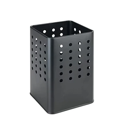 Imagen de WENKO Portautensilios Silio, soporte para utensilios de cocina, metal con recubrimiento polvo en forma moderna y angular patrón orificios, (An. x A P): 11,5 16,5 cm, negro mate