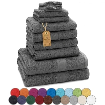Imagen de Green Mark Textilien 10 Toallas de Rizo, Algodón, Gris Antracita