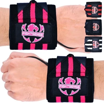 Imagen de FIGHTSENSE Muñequeras Gym Hombre y Mujer, Wrist Wraps 18» con Lazo para el Pulgar,Muñequeras de Gimnasio Levantamiento Pesas,Powerlifting (Rosa)