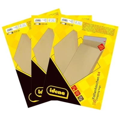 Imagen de Idena 11093 3 sobres DIN B4, 30 unidades adhesivas, plegables con pliegue inferior de 4 cm, sin ventana, papel reciclado FSC 140 g/m² en marrón