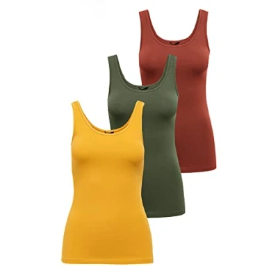 Imagen de ONLY Onllive Love Tank Noos Camiseta para Mujer, Verde/Amarillo/Rojo (1 Kalamata, 1 Amarillo Dorado, Henna quemada), M