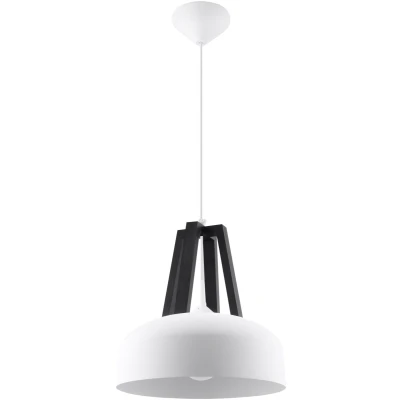 Imagen de SOLLUX lighting Lámpara colgante de techo Casco Diseño moderno y minimalista para salón Dormitorio Funciona con bombilla reemplazable E27 1x60W Acero blanco madera negra 30x30x85cm
