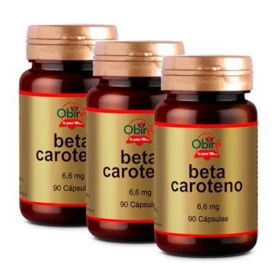 Imagen de Obire Beta Caroteno 6,6 mg Suplemento Alimenticio Para Piel Seca Protección Solar de la Favorece Absorción Hierro, Mantenimiento y Visión 90 Perlas Pack 3 Unidades