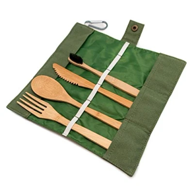 Imagen de Nerthus FIH 654 Set de Cubiertos portatil Bambú. Compacto, ecológico, 100% Natural y Reutilizable. Fácil Transportar Ultraligero Duradero
