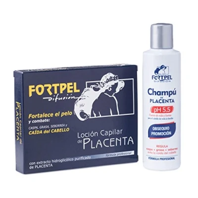 Imagen de Pack capilar con loción 6 ampollas de 15 ml + champú 200 a base placenta. Combate la caspa, grasa, seborrea y caída del cabello. Cabellos frágiles quebradizos