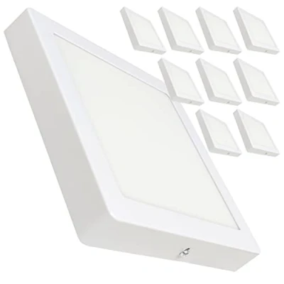 Imagen de LED ATOMANT Pack 10x Plafon Superficie Cuadrado, 225x225mm, 20W, Color Blanco Frio (6500K), 1800 lumenes, Driver incluido