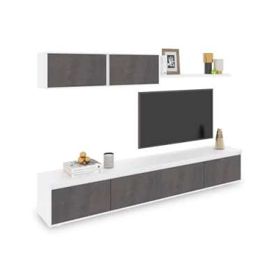 Imagen de duehome Conjunto Reversible de Salon, Mueble TV, Modulos Comedor, Modelo Arlet, Acabado en Blanco Artik y Oxido, Medidas: 200 cm (Largo) x 41 (Fondo) 43 (Alto)