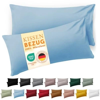 Imagen de Blumtal Fundas de Almohada 40x60 cm (Juego 2) cojín Microfibra para sofá con Cremallera, Extra Suaves y Lavables, Certificado Oeko Tex Azul Claro