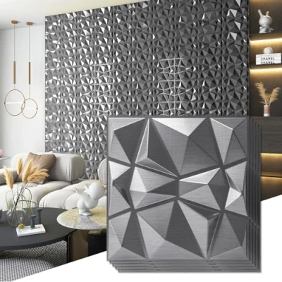 Imagen de Art3d Paneles de diseño diamante 3D para decoración interiores, sala estar, fondo pared TV, dormitorio, configuración juegos, 30 x cm, plateado, paquete 33
