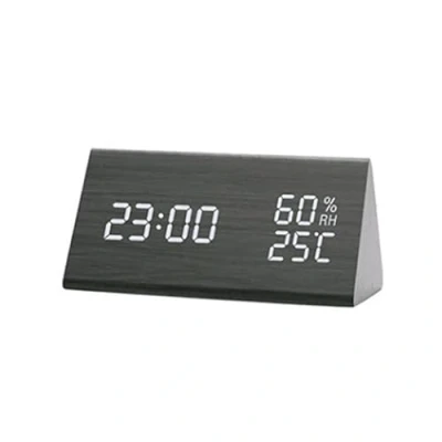 Imagen de Despertador LED de madera, con indicador temperatura y humedad