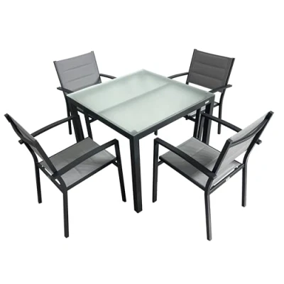 Imagen de MOMMAHOME® Set Mesa y Sillas terraza, Conjunto Muebles Jardín Exterior 5 Piezas, Estructura de Aluminio, Terraza Impermeables, Resistentes a Intemperie (Gris Antracita)