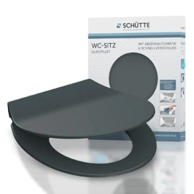 Imagen de Schütte 82704 Slim Asiento Descenso automático, Cierre rápido, Delgada, Tapa de Inodoro, Color Gris, Antracita