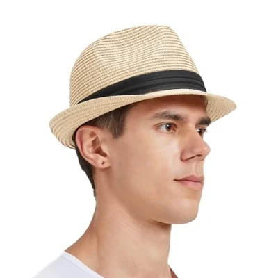 Imagen de Zylioo Sombreros Fedora Trilby de Paja Grandes, Sombrero Verano para Cabezas con Protección UV L