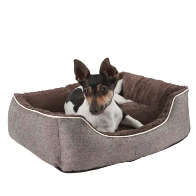 Imagen de Kerbl Pet Cama Samuel para Perros y Gatos, Cesta con cojín Interior de Felpa Reversible, Lavable, 50 x 40 15 cm, Color Plateado/Gris Oscuro