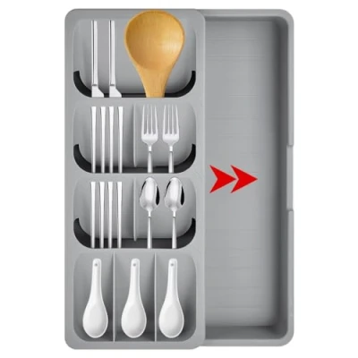 Imagen de SLTAXAR Organizador Expandible para Cubiertos Bandeja Cajones con 9 Compartimentos Portacubiertos Cajon Cocina Cubertero de Cajón Guardar Cuchillos Tenedores Cucharas Palillos