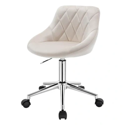 Imagen de EUGAD Silla de Escritorio con Ruedas Taburete Oficina Giratoria Terciopelo Sillas Ergonómica Crema 0172BGY