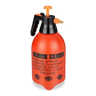 Imagen de Relaxdays Drucksprüher 3 Liter Orange Pulverizador Presión L, Boquilla Ajustable Latón, para Agua y Herbicida, Botella Spray Jardín, Naranja/Negro
