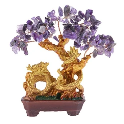 Imagen de lachineuse Árbol dragón de Amatista Morada Feng Shui 19 cm Decoración asiática japonés la Fortuna con Dorado Deco asiático Piedras Preciosas Objeto Japón Zen