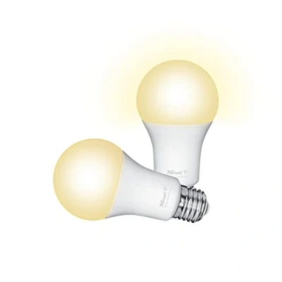 Imagen de Trust WIFI CCT E27 71298 02 Bombilla LED, Compatible con Alexa y Google Home, Luz LED Regulable, No Hub, 2.4GHz E27, Inteligente, Blanca de Cálida a Fría Pack 2