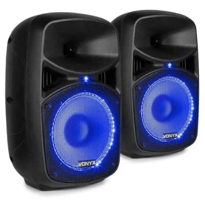 Imagen de Vonyx VPS082A Sistema de Sonido Pack 2 Altavoces Activos portátiles 400 W con micrófono Cable, Control Remoto, Tecnología Bluetooth, Reproductor MP3 USB y SD, Luces LED