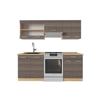 Imagen de Vicco Mueble de cocina &quot;R Line&quot;, Gris noble/roble dorado, 200 cm , ET Roble