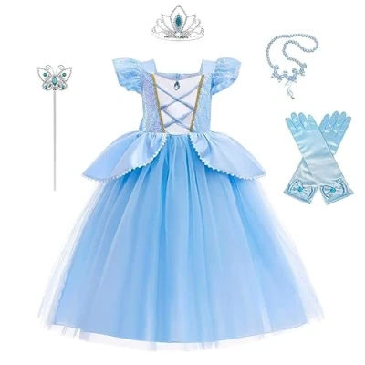 Imagen de Lito Angels Vestido Disfraz Princesa Cenicienta con Corona y Accesorios para Niñas Pequeñas Talla 4 5 Años, Azul (Número de etiqueta 120)