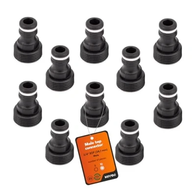 Imagen de MIVOS 10 conectores de grifo para grifos con rosca interior BSP 3/4 pulgadas (24,1 mm) Adaptador acoplamiento rápido manguera jardín Fabricado en un 90% plástico reciclado