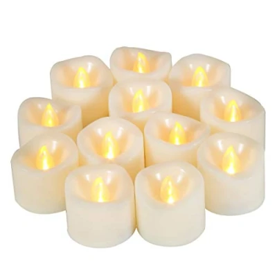 Imagen de 12 velas LED parpadeantes sin llama, funcionan con pilas/eléctricas parpadeantes, pequeñas a granel para Navidad, fiestas, festivales, decoraciones de etc. (pilas incluidas)
