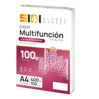 Imagen de Papel A4, Folios de 100gr, Impresora Paquete para Uso Escolar, Laboral o Personal, A4 Fotocopiadora y Multiusos, DIN extrablanco SIDI (400h, 100gr)