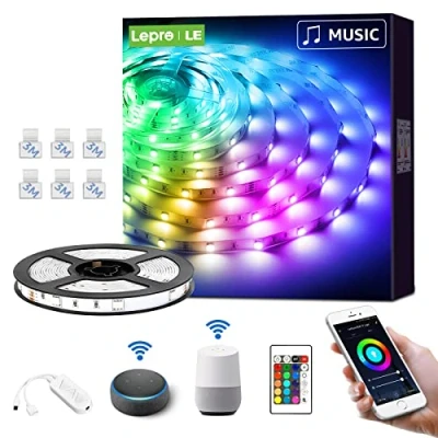 Imagen de LE 5M 24W Tira LED Música, Luces de Tiras WiFi(Solo 2,4 GHz), Control Remoto y Voz, RGB WiFi Regulable para casa, cocina, fiesta, TV, Compatible con Alexa, Google Home