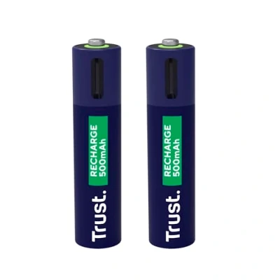 Imagen de Trust Pilas Recargables AAA USB C 2 Piezas, Puerto Integrado, No Necesita Cargador de Batería, Capacidad 500 mAh, Carga con Cable USB/Cargador Teléfono, Paquete