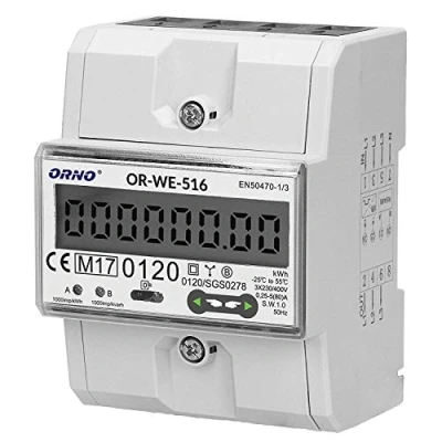 Imagen de ORNO WE 516 Medidor De Consumo Electrico DIN Carril Para Sistemas Trifásicos Con Certificado MID y RS485, 0.25A 80A.3 x 230V/400V, 50/60Hz, 1000 imp/kWh