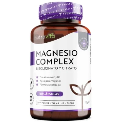 Imagen de Citrato de Magnesio 1545mg + Bisglicinato 600mg con Vitamina C y B6 Reduce Cansancio Fatiga Apoyo Muscular Energético Magnesium Alta Biodisponibilidad 120 Cápsulas Nutravita