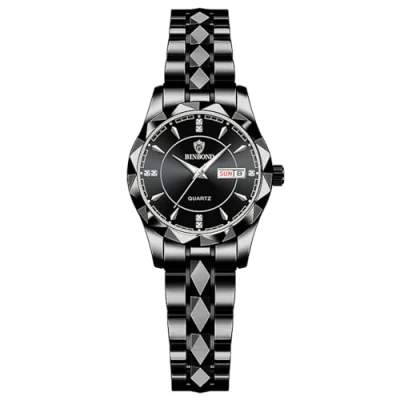 Imagen de JewelryWe Reloj Cuarzo Analógico Parejas: Relojes Redondo Resistente al Agua para Mujer Calendario Escala de Barras Luminoso Correa Acero Inoxidable Extraíble Ocio Negocios Regalos