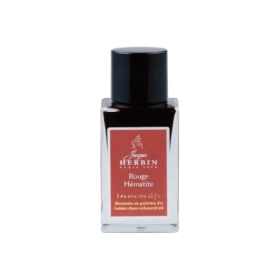 Imagen de Jacques Herbin 16026JT Botella de tinta con purpurina dorada para pluma, roller, pluma cristal y portaplumas 15 ml, color rojo hematita