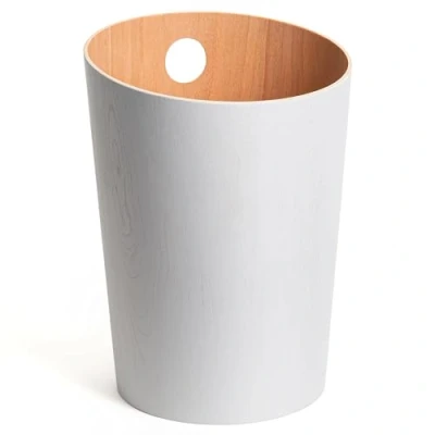 Imagen de Kazai.® Papelera de Diseño &#039;Bennet&#039; Cubo Basura Única para Oficina, Dormitorio, Habitación Infantil y Más Hecha Chapa Madera Real Blanco