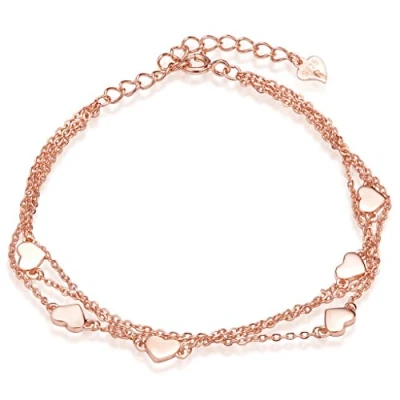 Imagen de Infinito U Moda Pulsera Corazones con Doble Cadena de Plata Ley 925, Oro Rosa para Mujer Chicas