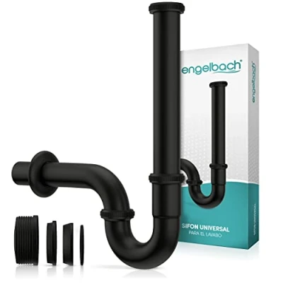 Imagen de Engelbach Sifón Lavabo Sifon Desagüe 1 1/4&quot; x 32 mm para Baño con Manguito de Goma Manual en Español Negro Mate Largo