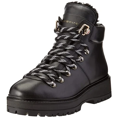Imagen de Tommy Hilfiger Leather Outdoor Flat Boot FW0FW06725, Bota Baja Mujer, Negro (Black), 38 EU
