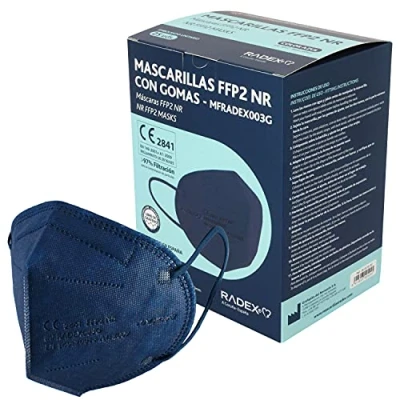 Imagen de RADEX 85005232. Caja de 25 Mascarillas FFP2, Azules, 5 Capas, CE 2841, Hechas en España