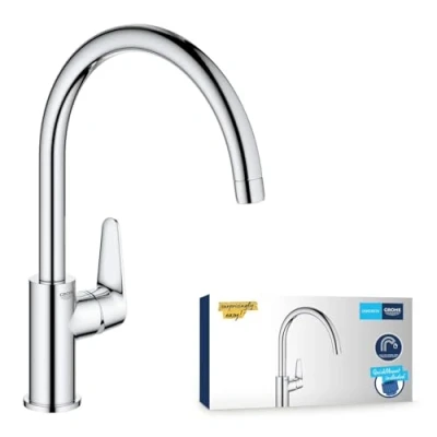 Imagen de GROHE Get Quickfix, Grifo de cocina (caño alto extraíble, forma en C, menor consumo agua, sistema instalación rápida), cromo, 31484001