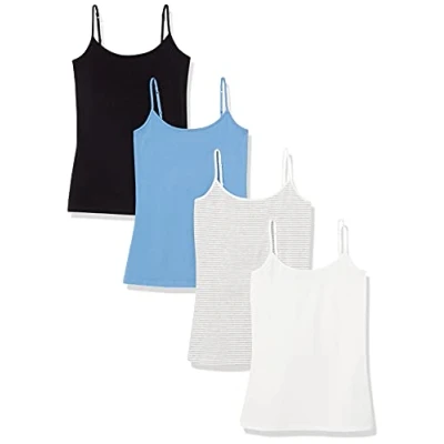Imagen de Amazon Essentials Camisola Entallada Mujer, Pack de 4, Azul/Blanco/Gris Rayas/Negro, XXL
