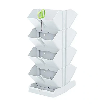 Imagen de Pack 2 maceteros verticales Prosperplast Mini Cascade de plastico en color blanco 19,5 (largo) x 11,4 (ancho) 47,5 (alto) cm con tijeras jardin