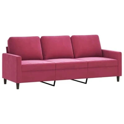 Imagen de vidaXL Sofá de 3 Plazas, Biplaza con Reposabrazos Cojines, Asiento Tapizado, Acolchado para Salón Dormitorio, Terciopelo Rojo Tinto