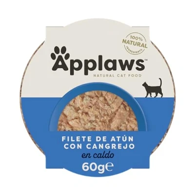 Imagen de Applaws 100% Natural Comida para Gatos Suculento Filete de Atún con Cangrejo en Caldo, 10 x 60g Pote