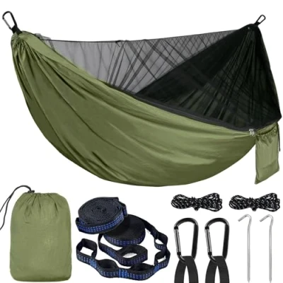 Imagen de PQETBV Hamaca Camping con Mosquitero, 200kg de Capacidad Carga, (270 x 140 cm) al Aire Libre Camping, para Jardín Interior