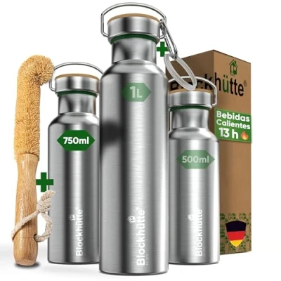 Imagen de Blockhuette Botella Térmica de Agua Acero Inoxidable I Termo 750ml Cantimplora Termica, Sin BPA, Resistente al Frio y Calor, Ideal para Niños, Deporte, Gimnasio Viajes